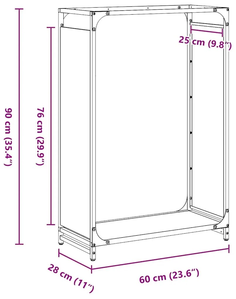 Suporte para lenha 60x28x90 cm aço laminado a frio antracite