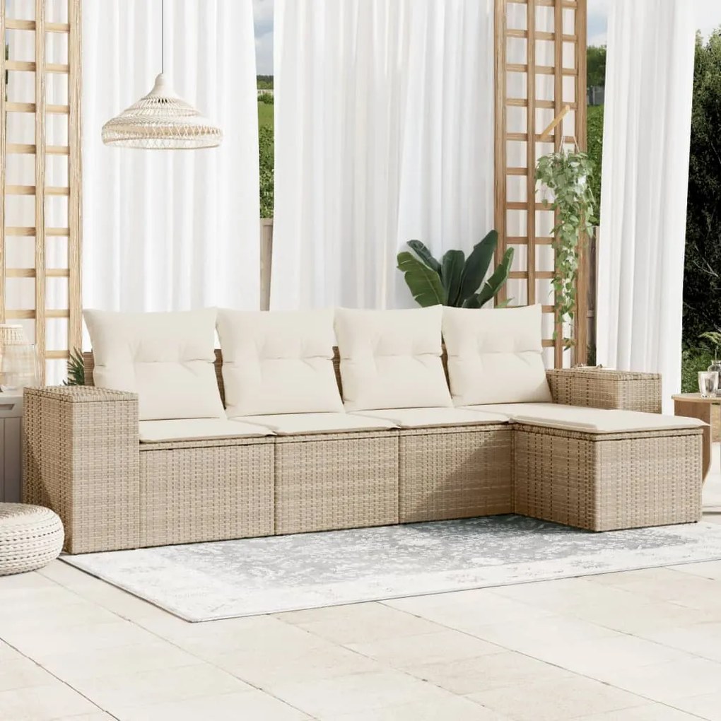 vidaXL 5 pcs conjunto de sofás p/ jardim com almofadões vime PE bege