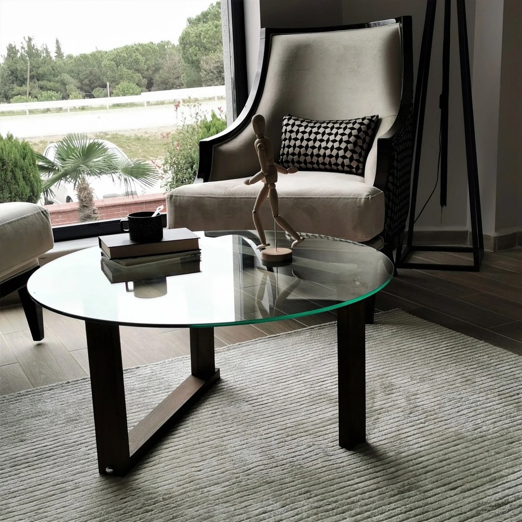 Mesa de Centro Yuvarlak Cam Orta Sehpa S300 – Nogueira – 80x41x80 cm