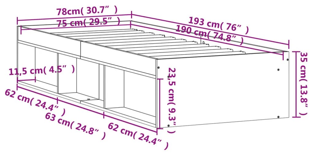 Estrutura de cama solteiro 75x190 cm branco