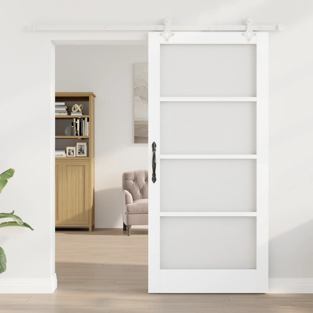 Porta Deslizante vidaXL com Conjunto de Hardware Branco 93x202 cm Made