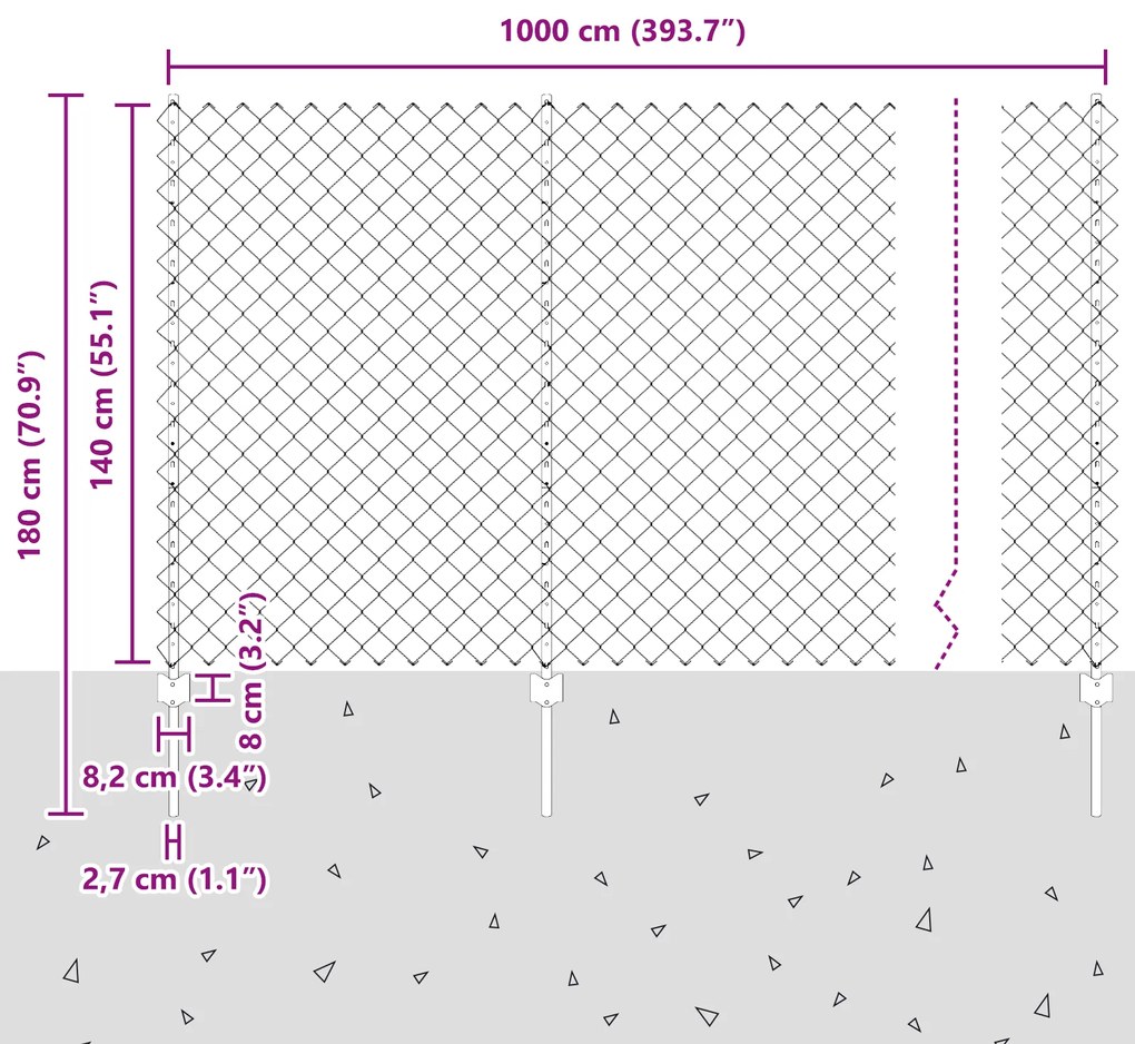 Cerca de Cadeia de Ligação com 20 U Posts Prateada 1.4x10 m Aço