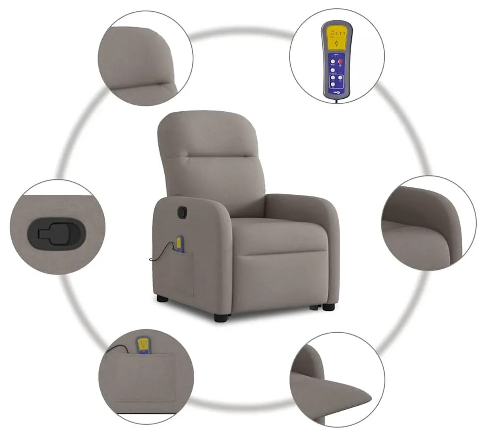 Poltrona elevatória de massagens tecido cinzento-acastanhado