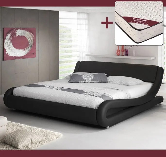 Cama "Lorenzo" - 120x190 cm - Preto - Polipele PU - Somier Incluído -