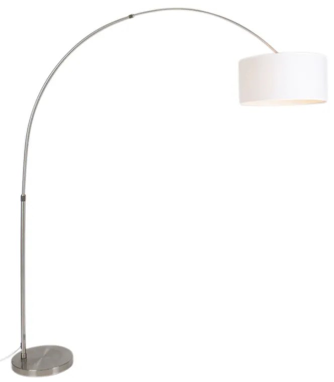 Candeeiro de Arco em Aço com Abajur em Tecido Branco 50/50/25 Ajustável - XXL Moderno