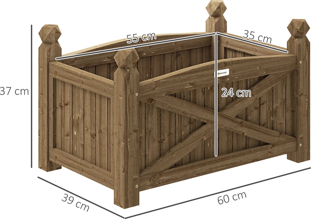 Floreira de Madeira Elevada para Cultivar Plantas Flores Ervas Floreira Retangular 60x39x37 cm Castanho Escuro