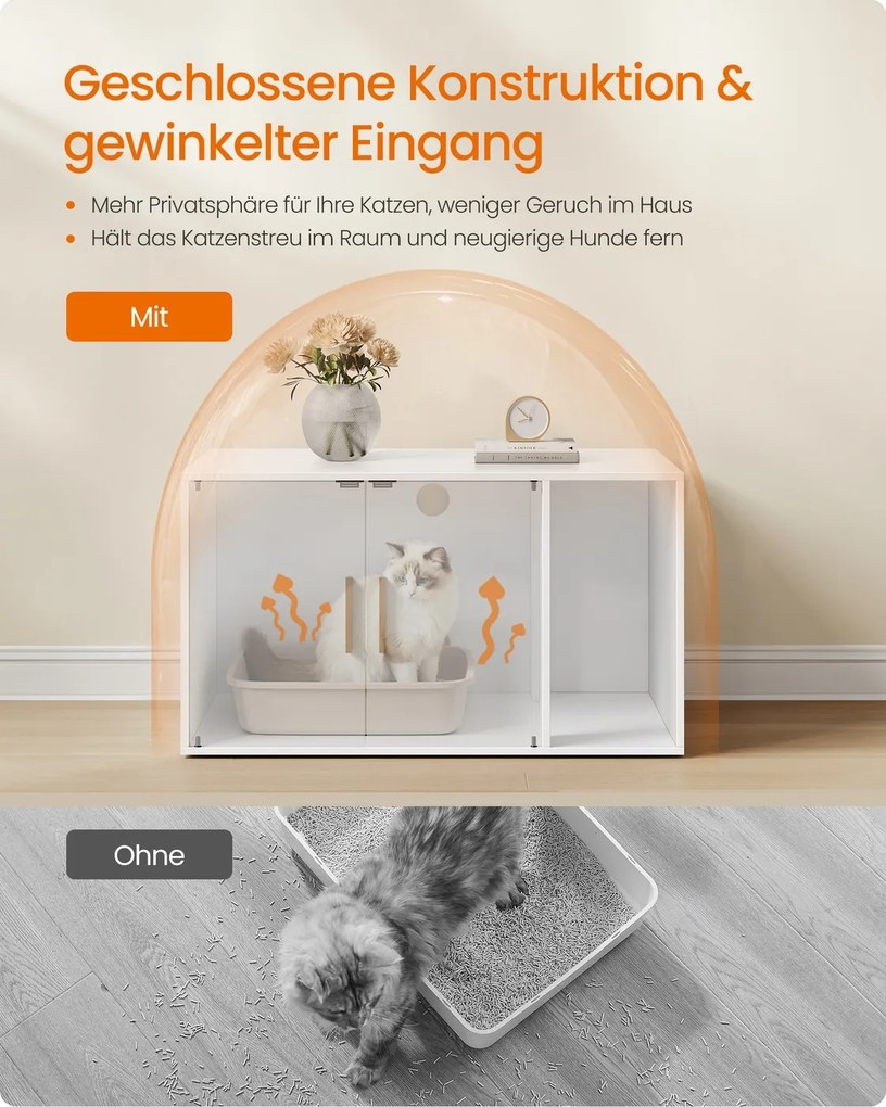 Móvel para caixa de areia para gatos com divisória removível 80 x 50 x 45 cm (CAIXA PLASTICA NÃO INCLUIDA), branca