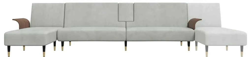 Sofá-cama em forma de L 279x140x70 cm veludo cinzento-claro