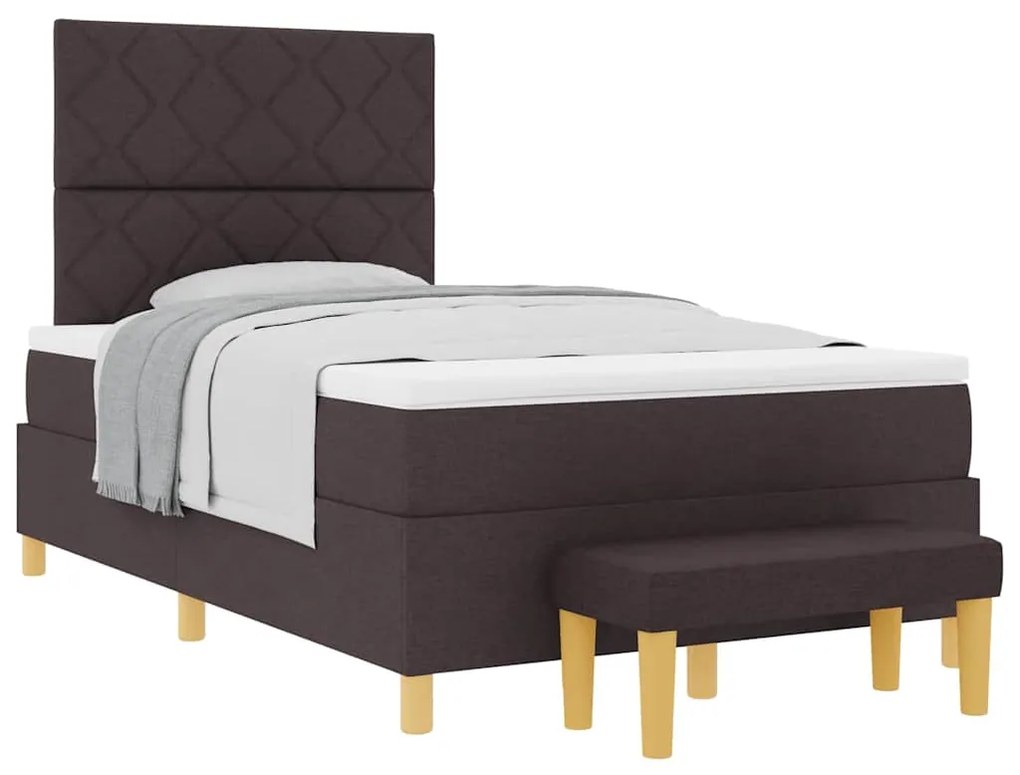 Cama Box Spring com Colchão e Banco Marrom Escuro 120x200 cm Tecido