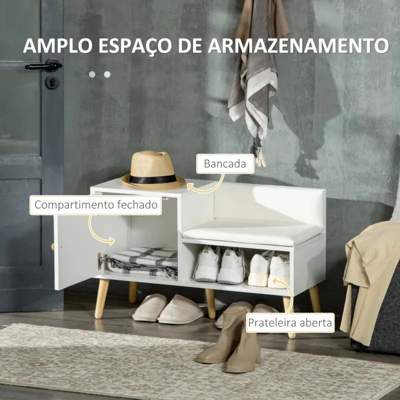 Banco Acolchoado Dora com Sapateira - Design Nórdico