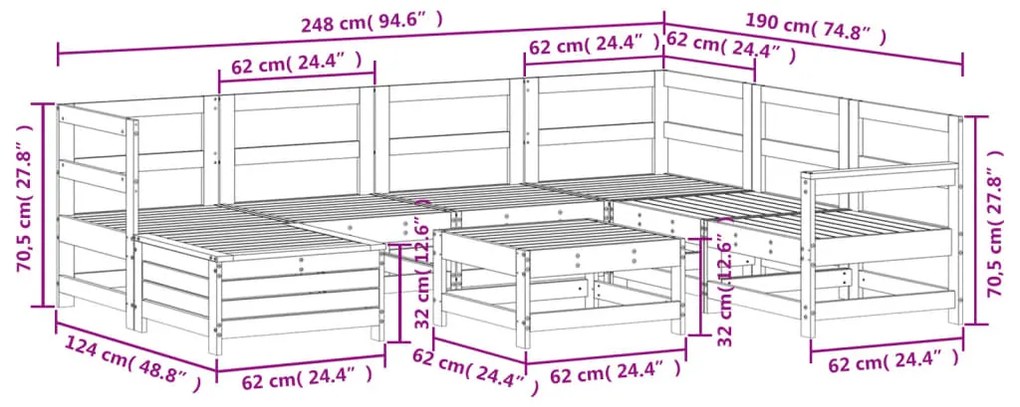 8 pcs conjunto sofás de jardim pinho maciço