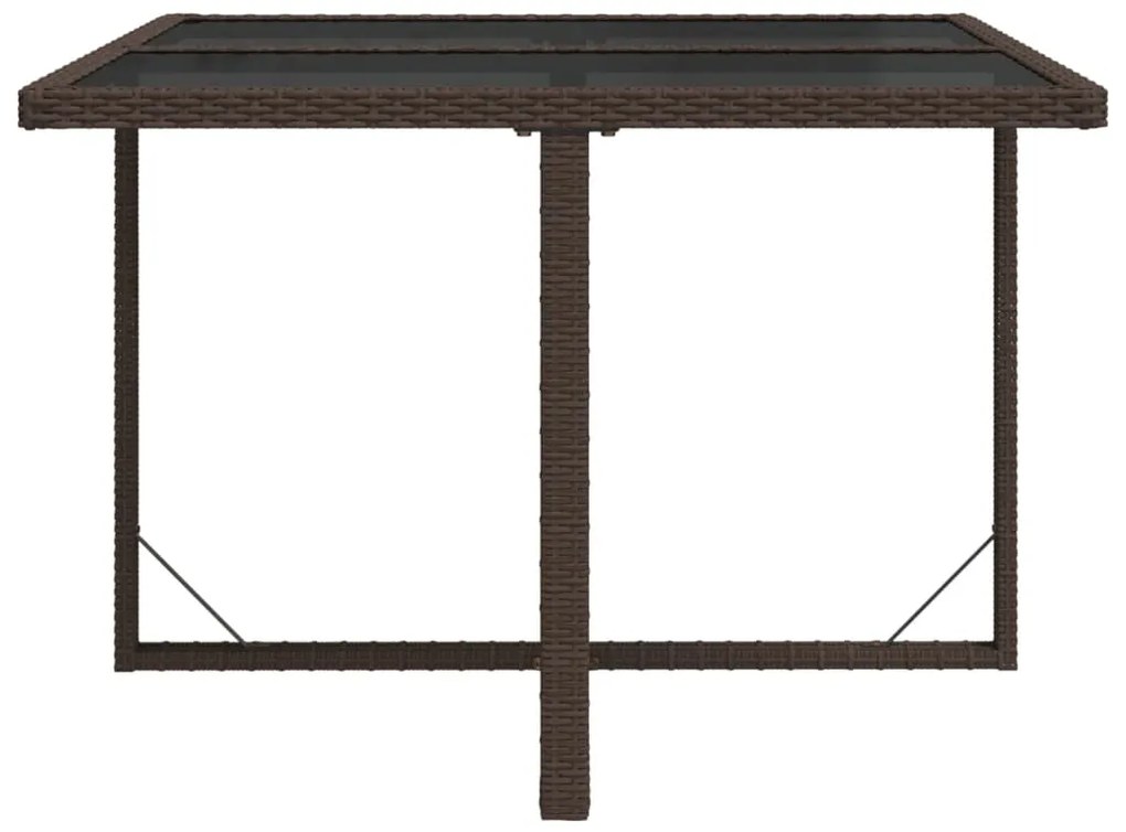 Mesa de jardim 109x107x74 cm vime PE e vidro castanho