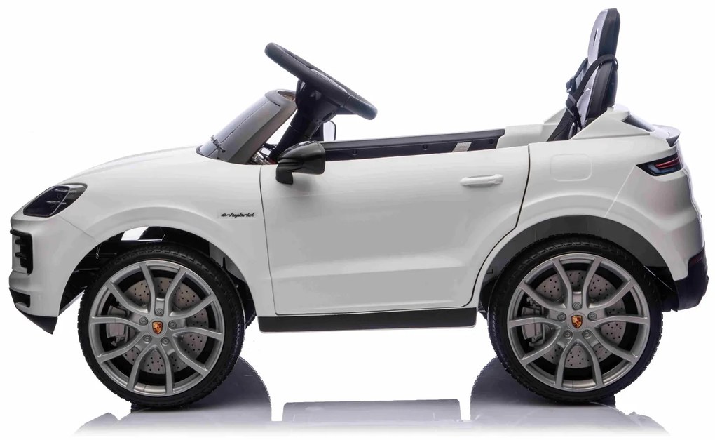 Carro elétrico para crianças Porsche Cayenne 12V com tração traseira – Licença oficial, bateria de lítio, comando remoto 2,4 GHz, leitor MP3, luzes LE