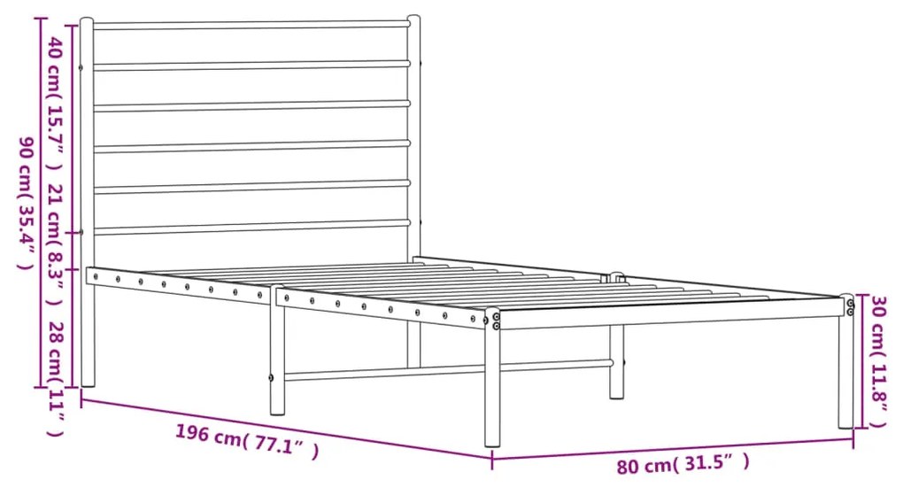 Estrutura de cama com cabeceira 75x190 cm metal branco