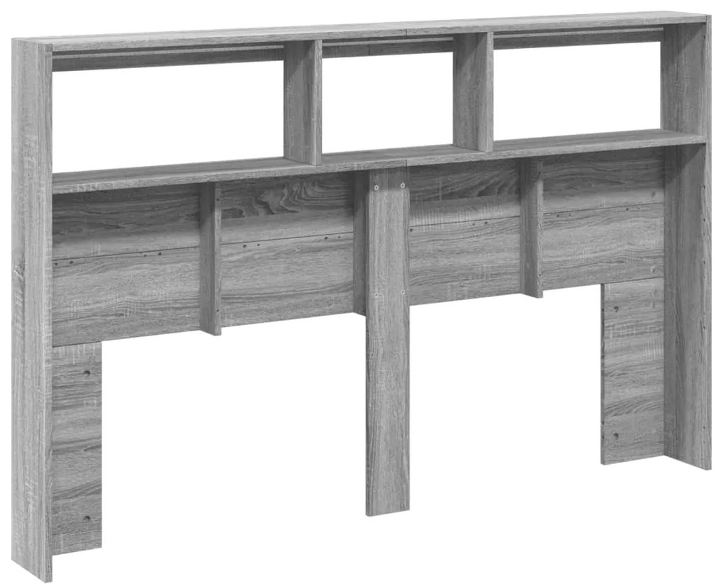 Armário de cabeceira c/ luzes LED 160x17x102 cm cinzento sonoma