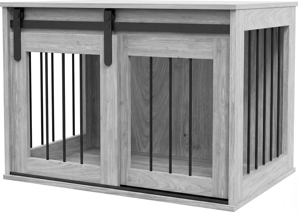 Gaiola para cães e animais de estimação 57 (A) x 80 (C) x 54 (L) cm, para interior, com porta deslizante, em metal com efeito de madeira cinzenta