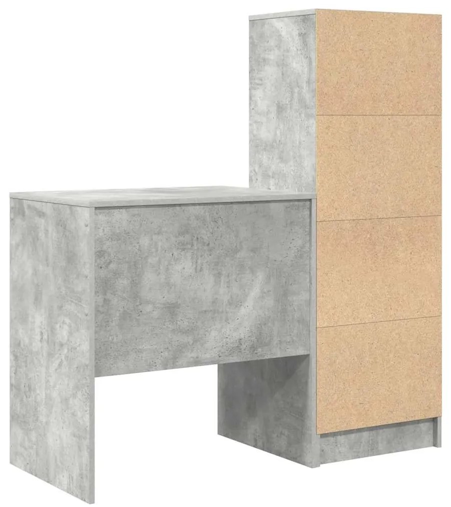 Mesa com Armazenamento Cinza Concreto Madeira Derivada