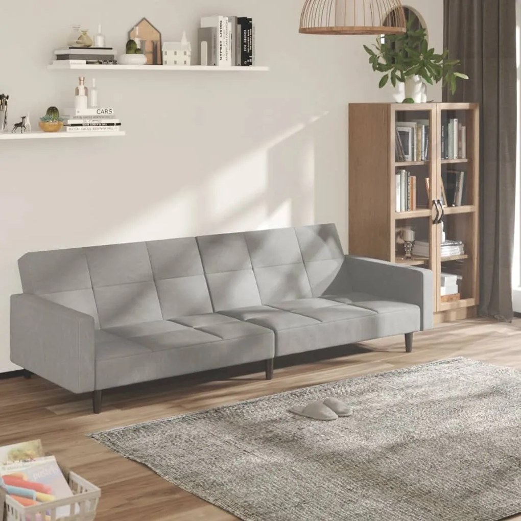 Sofá-cama de 2 lugares tecido de microfibra cinzento-claro