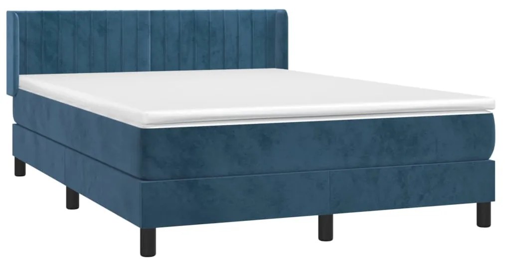 Cama com molas/colchão 140x190 cm veludo azul-escuro