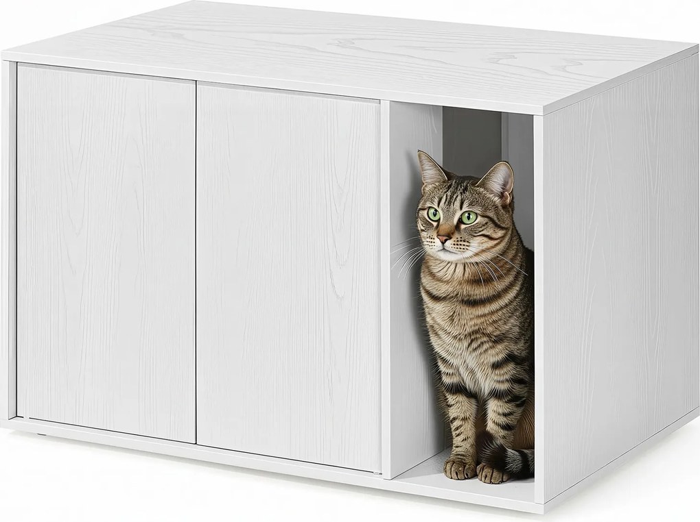Armário para caixa de areia (NÃO INCLUIDA) com portas push-to-open para gatos grandes 80 x 50 x 50 cm Branco 