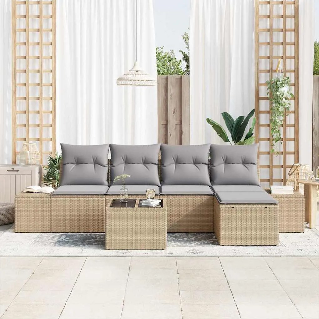 Conjunto de Sofá de Jardim de 6 Peças com Almofadas em Rattan Sintétic