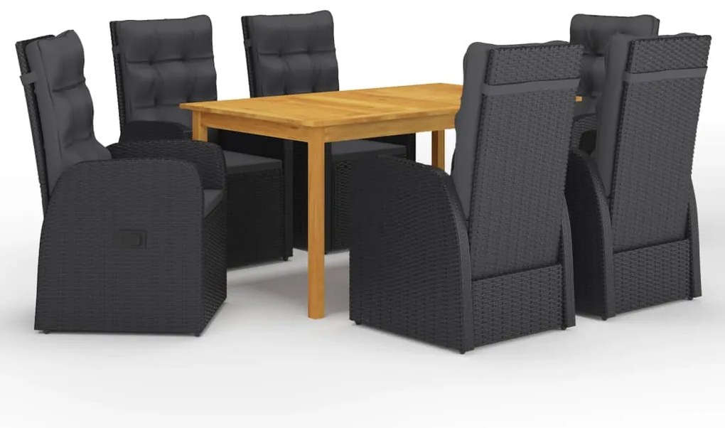 7 pcs conjunto de jantar de jardim preto