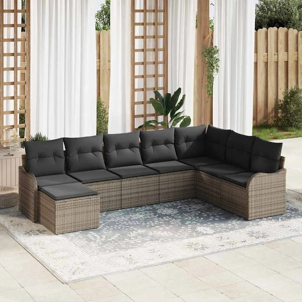 vidaXL Conjunto de Sofá de Jardim 8 Peças com Almofadas Cinza de Rattan Sintético