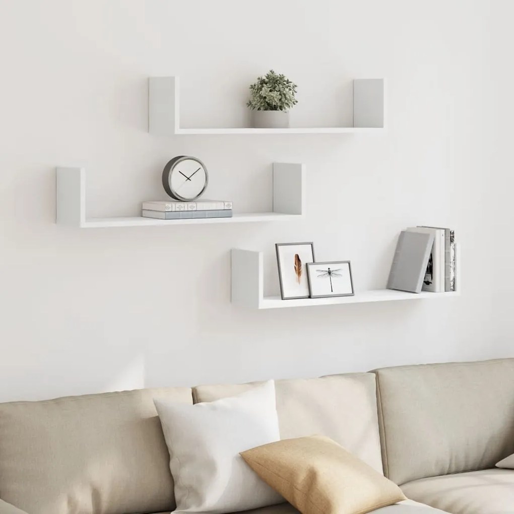 vidaXL Prateleiras de parede 3 pcs 80x18x18cm derivados madeira branco