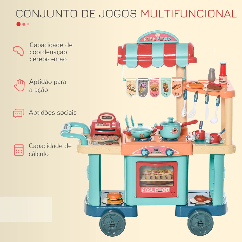 HOMCOM Cozinha de Brinquedo para Crianças de 3 a 6 Anos Cozinha Infant