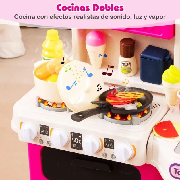 Cozinha Brincar para crianças com luzes, sons, fogão a vapor realista, lava-louças e 95 acessórios. Brinquedo educativo para crianças a partir dos 3 a