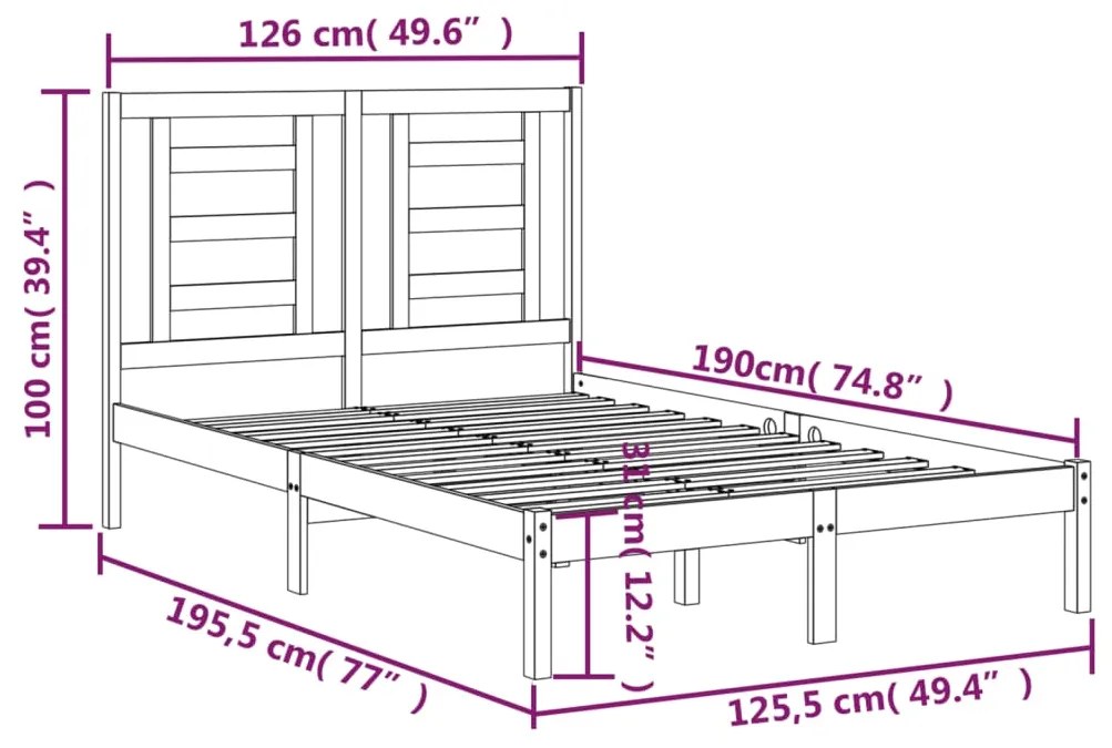 Estrutura de cama dupla pequena 4FT 120x190 cm madeira maciça