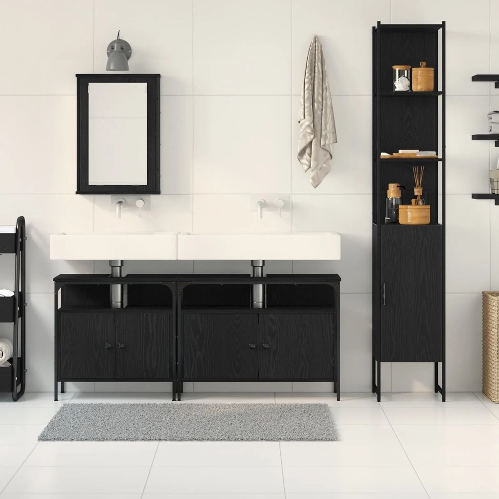 Conjunto de Móveis para Banheiro de 4 Peças Carvalho Preto Madeira Eng