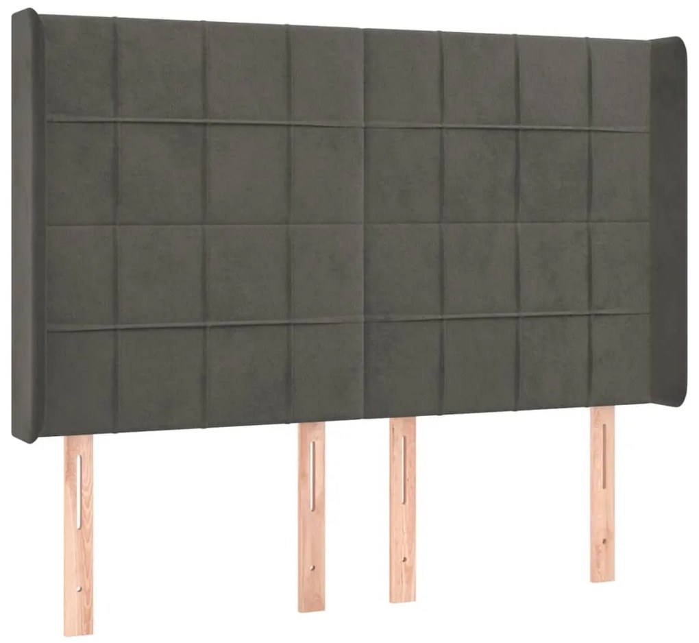 Cabeceira de cama c/ LED veludo 147x16x118/128 cm cinza-escuro