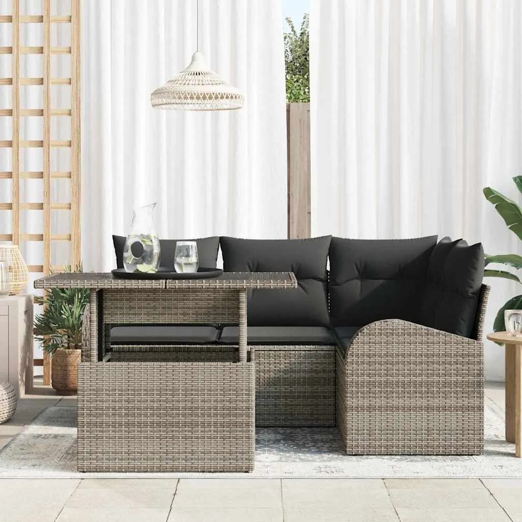 Conjunto de Sofás de Jardim vidaXL de 5 Peças com Almofadas Cinza Ratt