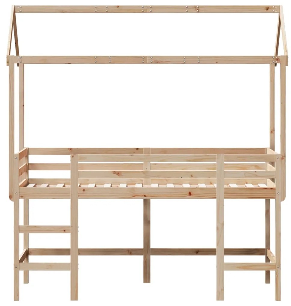 Cama alta c/ escada e telhado 90x190 cm pinho maciço