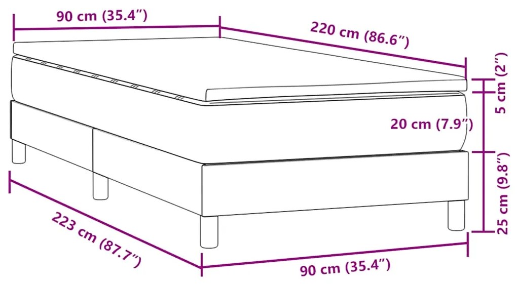 Cama com molas/colchão 90x220 cm veludo cinzento-escuro