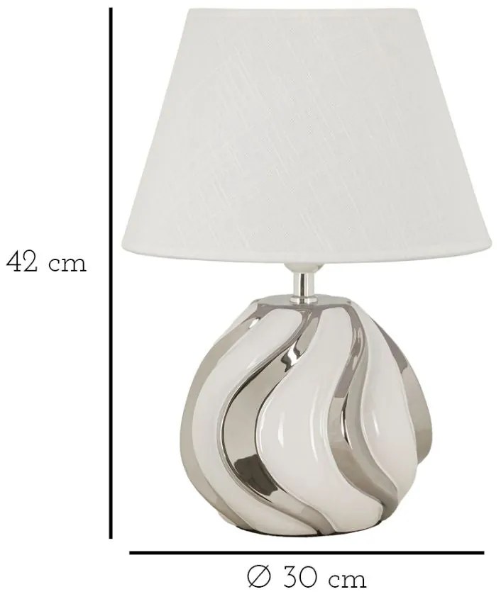 Candeeiro de Mesa "Shiney" – Ø30x42 cm – Branco e Prateado