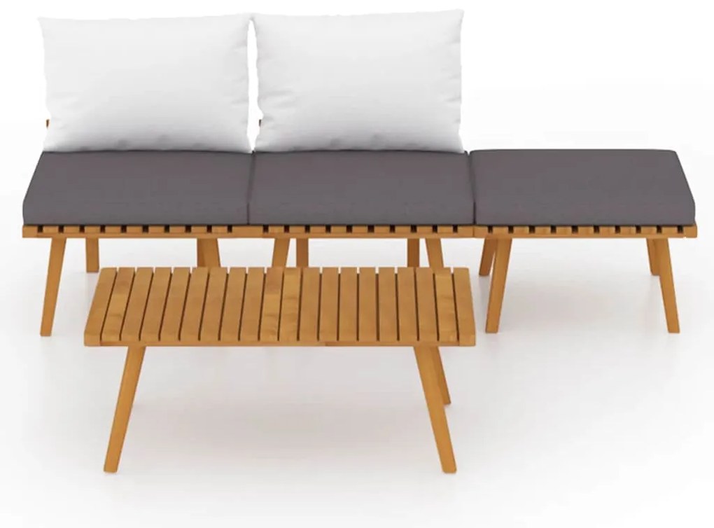 4 pcs conj. lounge jardim c/ almofadões madeira acácia maciça