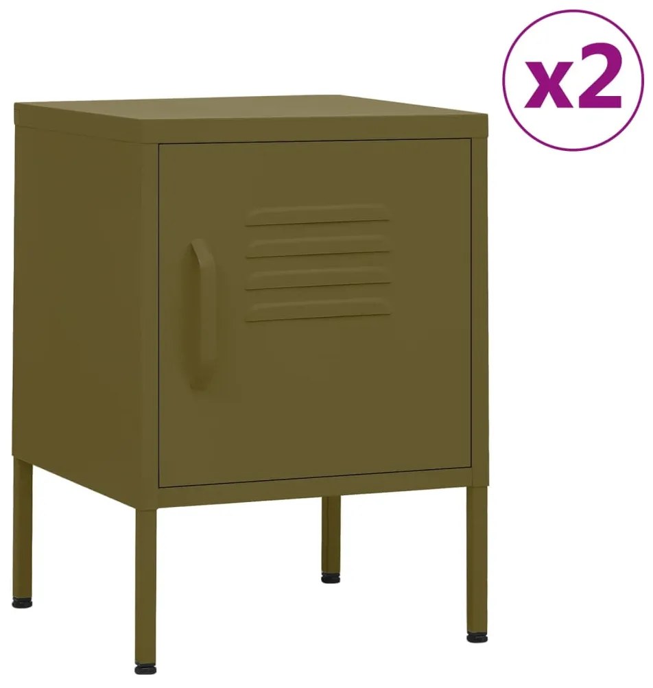 vidaXL Mesas de cabeceira 2 pcs 35x35x51 cm aço verde-azeitona