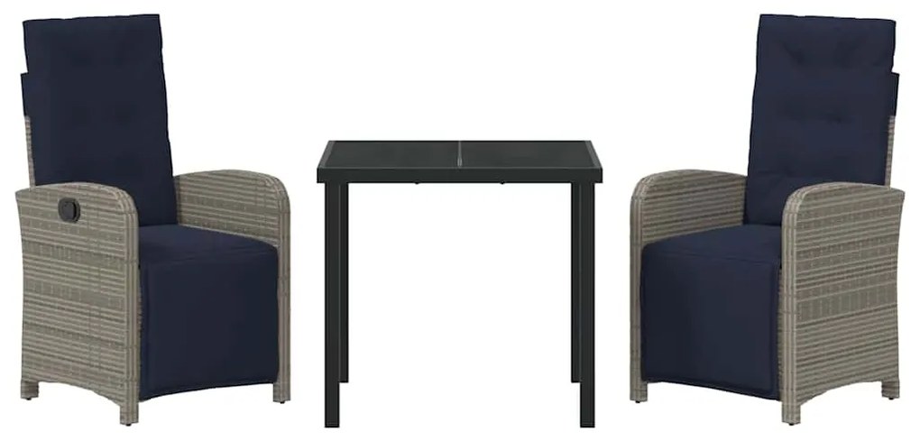 Conjunto de Jantar de Jardim de 3 Peças em Polyrattan Cinza