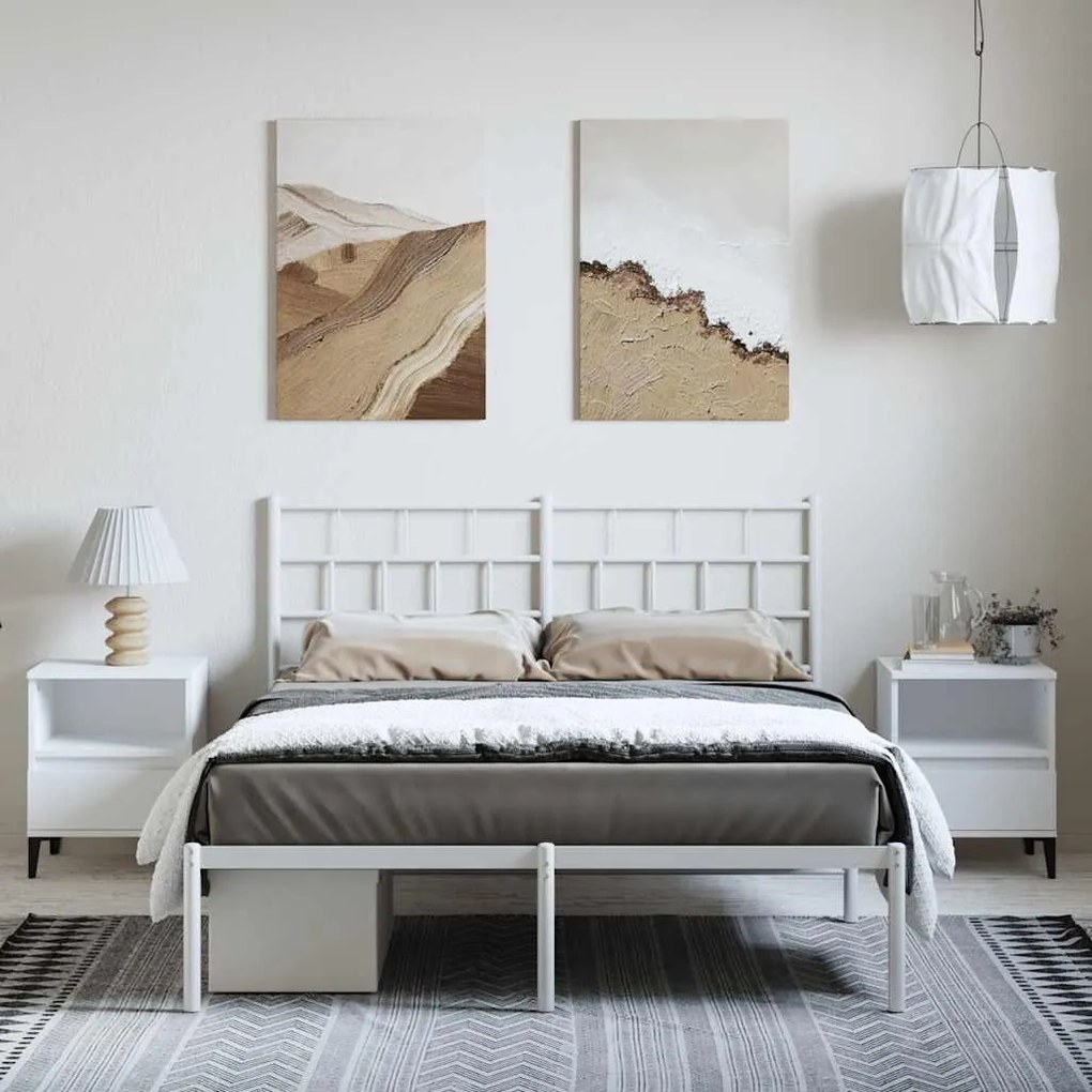 Estrutura de cama com cabeceira 150x200 cm metal branco