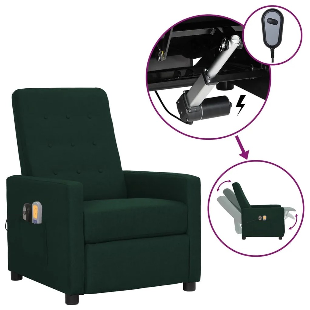 vidaXL Poltrona de massagens elétrica tecido verde-escuro