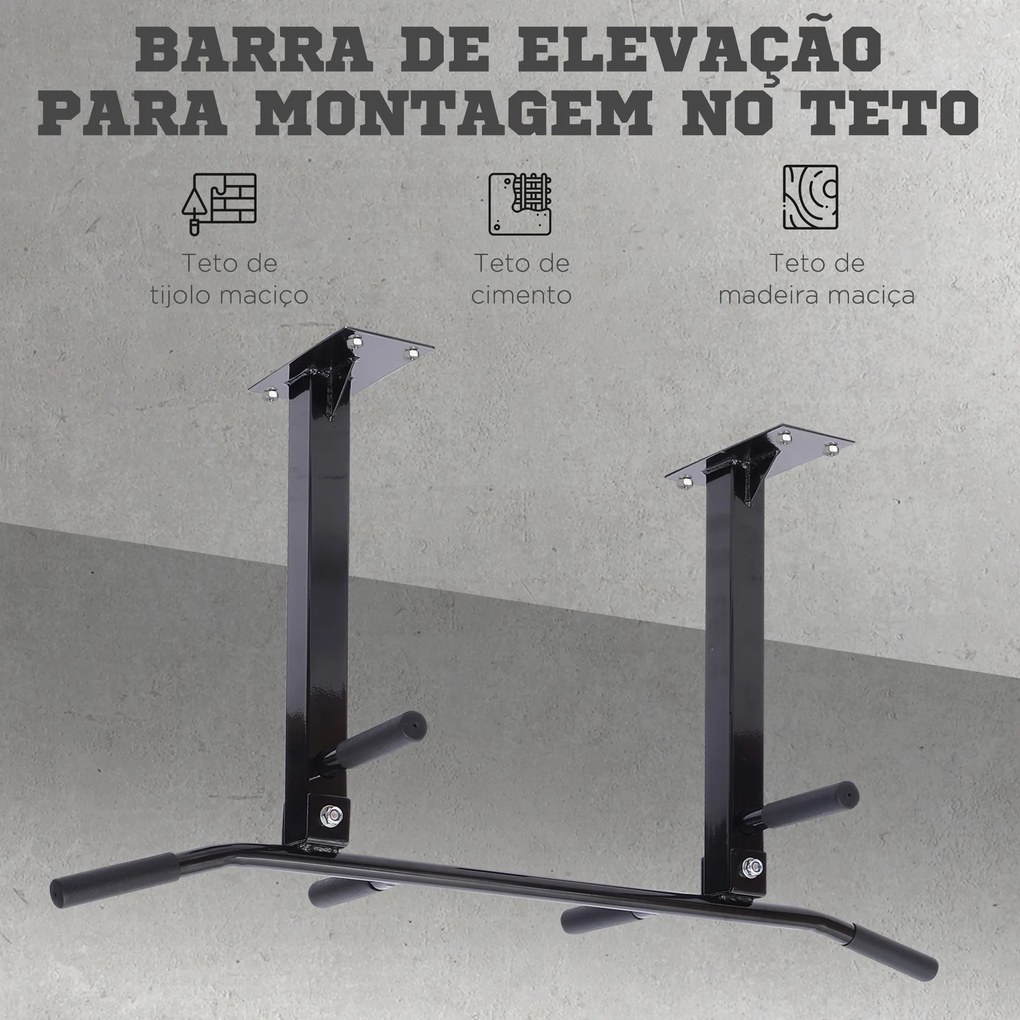 Barra de Elevação de Parede barra Pull-Up de Aço para Treino em Casa Carga Máxima 150 kg 105,5x28x49 cm Preto