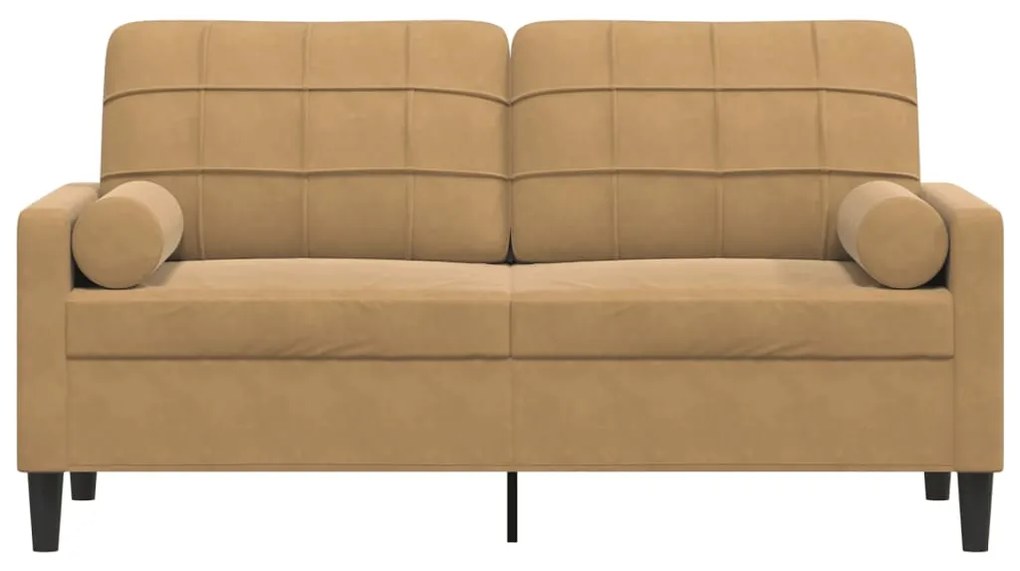 Sofá 2 lugares c/ almofadas decorativas 140 cm veludo castanho