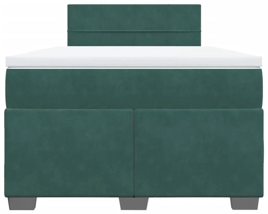 Cama boxspring com colchão 120x200 cm veludo verde-escuro