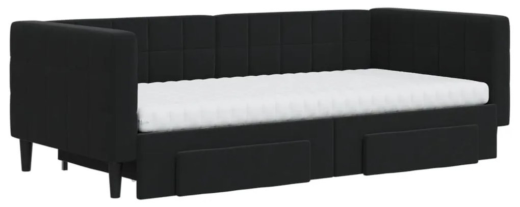 Sofá-cama com gavetão e gavetas 90x190 cm veludo preto