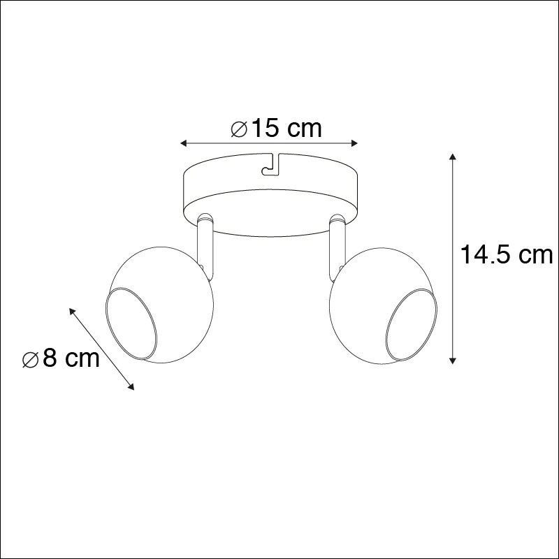Foco redondo retro em latão com placa de teto 2 luzes - Gissi Moderno