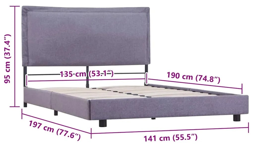 Estrutura de cama sem colchão 135x190 cm tecido cinzento-claro