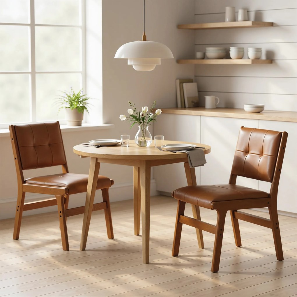 Conjunto de 2 Cadeiras de Jantar (MESA NÃO INCLUIDA)  Estofadas em PU com Assento Acolchoado e Pés de Madeira para Sala de Estar Castanho