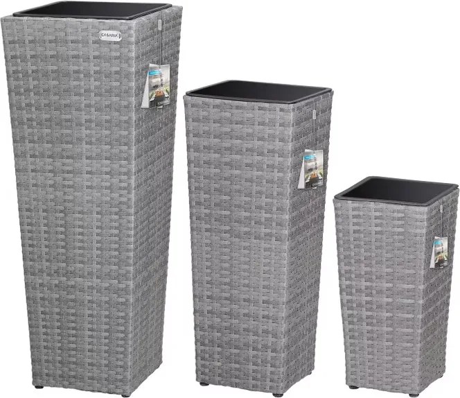 Conjunto de 3 vasos de flores em Polyrattan cinzento